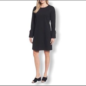 NWOT Halogen Black Shift Dress w/ Tie Bell Sleeves